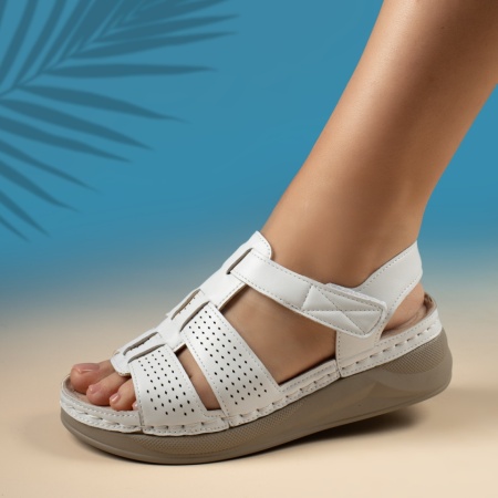 Sandale dama cu platforma si inchidere cu scai albe MOD14307, 2, modlet.ro