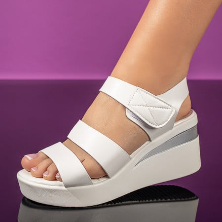 Sandale cu platforma, Sandale dama cu platforma si inchidere cu scai albe ZEF08506 - zeforia.ro