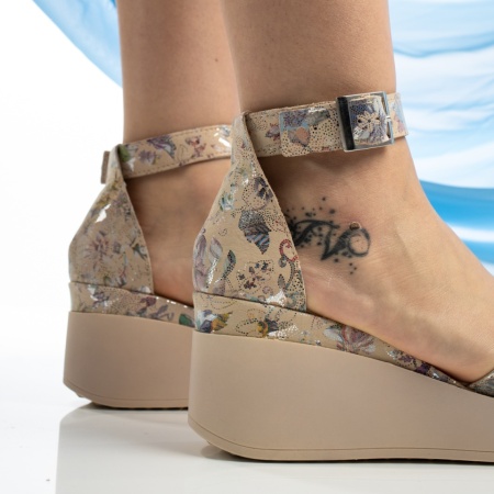 Sandale dama cu platforma si print bej din Piele naturala ZEF11632, 4, zeforia.ro