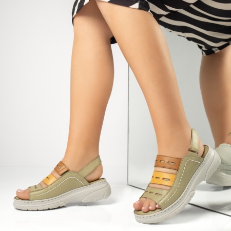 Sandale dama cu platforma si scai verzi din Piele naturala ZEF13632