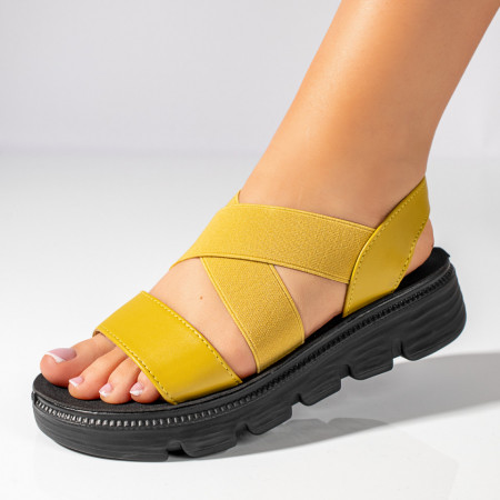 Sandale cu platforma, Sandale dama cu talpa groasa si barete elastice galbene ZEF11371 - zeforia.ro