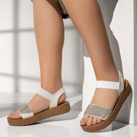 Sandale dama cu talpa joasa si aplicatii cu pietre albe MOD13384, 2, modlet.ro