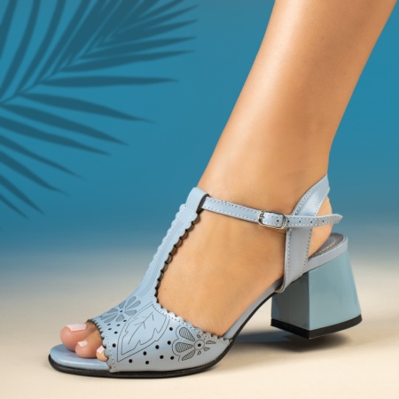 Sandale dama cu toc gros albastre din Piele naturala MOD13962, 2, modlet.ro