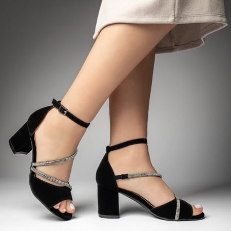 Sandale dama cu toc gros si bareta negre ZEF13540, 3, zeforia.ro