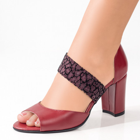 Sandale cu toc gros, Sandale dama cu toc gros visinii din Piele naturala MOD08912, modlet.ro