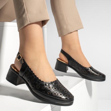 Sandale cu toc, Sandale dama cu toc si bareta negre MOD13331, modlet.ro