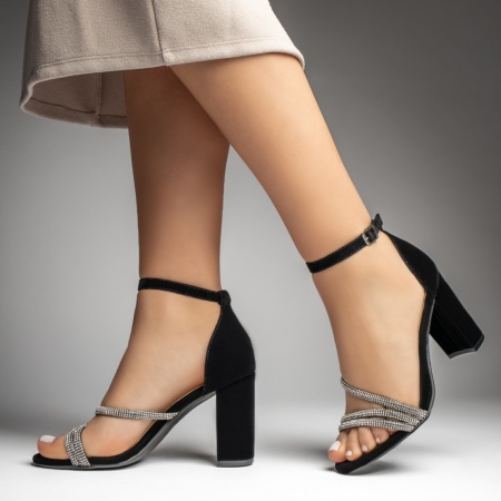 Sandale dama cu toc si bareta negre suede ZEF11364