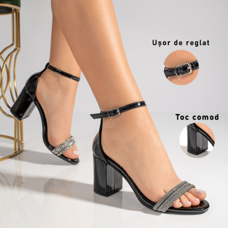 Sandale dama cu toc si pietre aplicate negre MOD08797, 3, modlet.ro