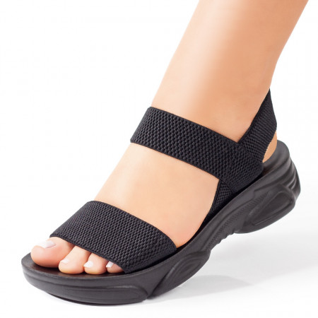 REDUCERI INCALTAMINTE, Sandale dama din material elastic cu talpa groasa negre MOD08721, modlet.ro