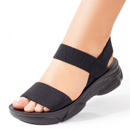 Sandale cu platforma, Sandale dama din material elastic cu talpa groasa negre ZEF08721 - zeforia.ro