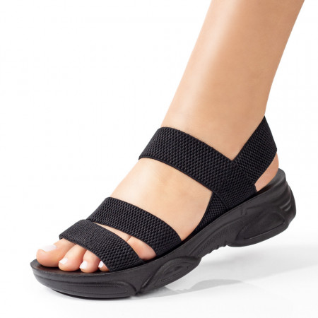 REDUCERI INCALTAMINTE, Sandale dama din material elastic si talpa groasa negre MOD08722, modlet.ro
