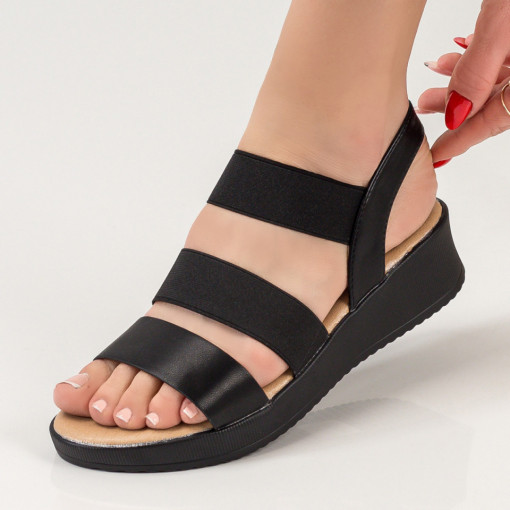 Sandale negre dama cu barete elastice si platforma MDL04035