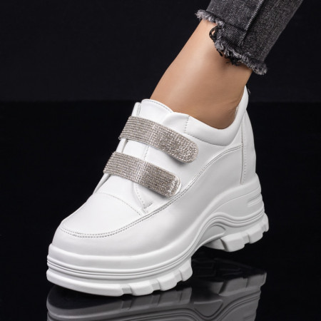 Adidasi dama, Sneakers dama albi cu platforma interioara ZEF08210 - zeforia.ro