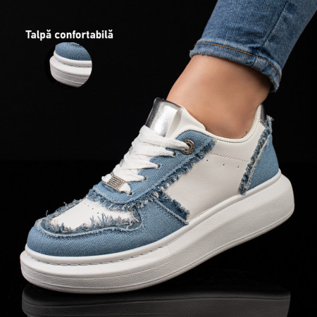 Tenisi dama albi cu albastru si talpa joasa MOD11020, 3, modlet.ro