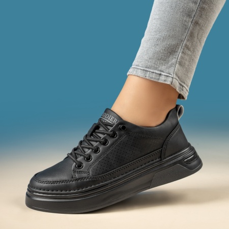 Tenisi dama cu siret elastic si talpa groasa negri MOD13987