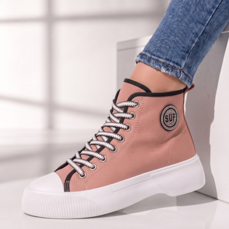 Tenisi dama cu siret si strasuri roz cu negru MOD09962, 2, modlet.ro