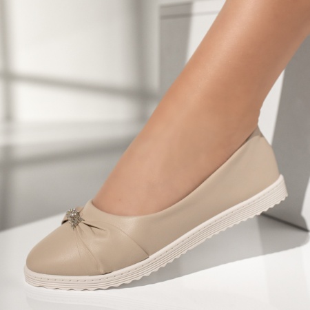 Balerini si Mocasini Dama, Balerini dama cu accesoriu decorativ bej MOD13564, modlet.ro