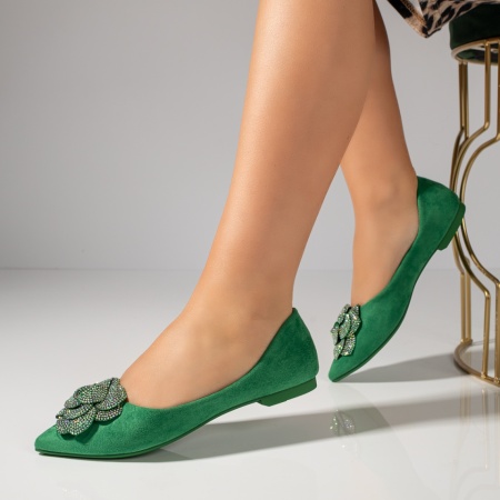 Balerini dama cu strasuri verde suede ZEF11725, 3, zeforia.ro