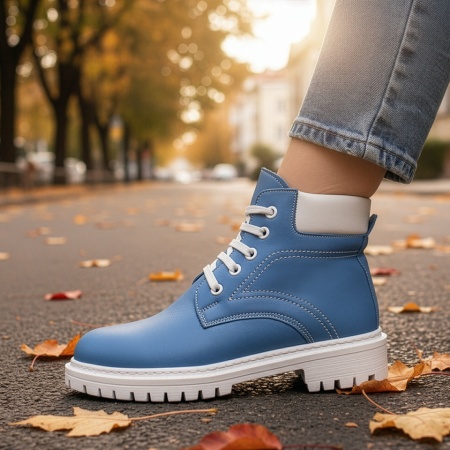 Bocanci dama albastri cu siret din Piele naturala MOD07612, 3, modlet.ro