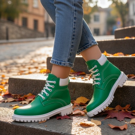 Bocanci dama cu siret verzi din Piele naturala MOD07612, 3, modlet.ro