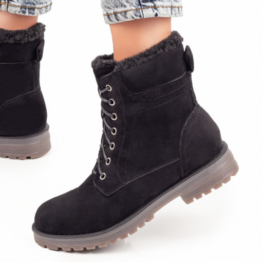 Bocanci dama negri suede cu siret si fermoar MOD06846