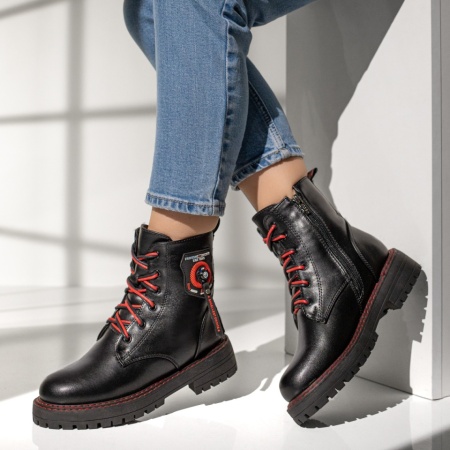 Bocanci negri cu fermoar si accesorii dama MOD07165, 2, modlet.ro