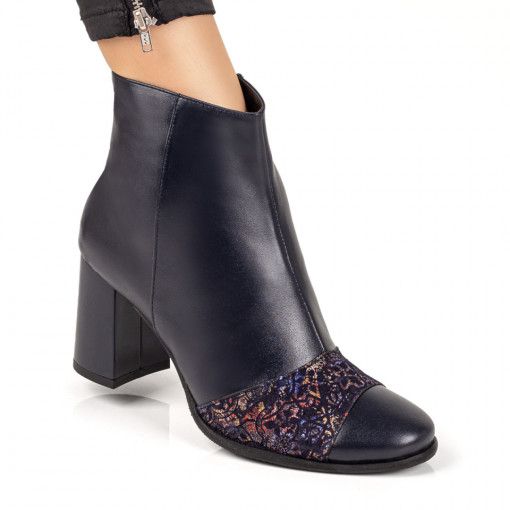 Plateste Jumatate!, Botine dama albastre cu imprimeu din Piele naturala MOD07544, modlet.ro