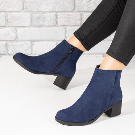Botine dama albastre suede cu toc gros din Piele naturala MOD06258, 3, modlet.ro