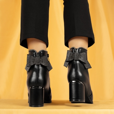 Botine dama cu fundita si toc gros negre MOD14085, 2, modlet.ro