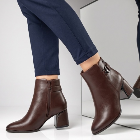 Botine dama cu toc gros maro LILI36, 2, modlet.ro