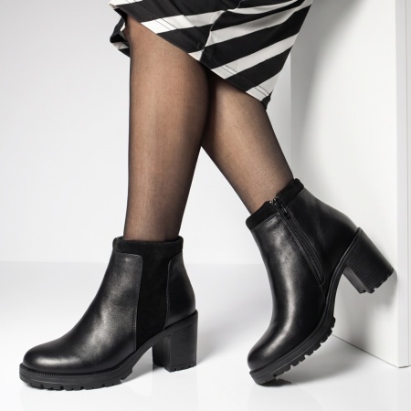 Botine dama cu toc gros negre din Piele naturala BIA24, 3, modlet.ro