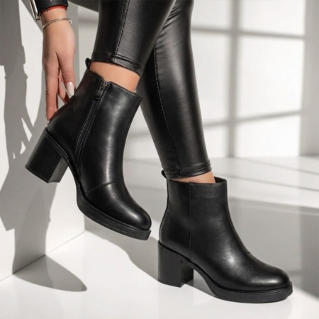 Botine dama cu toc gros negre din Piele naturala DORA87, 3, modlet.ro