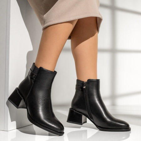 Botine dama cu toc gros negre din Piele naturala MOD13983, 3, modlet.ro