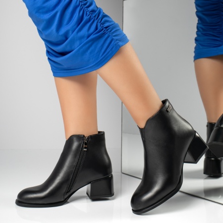 Botine dama, Botine dama cu toc gros negre MOD12645, modlet.ro