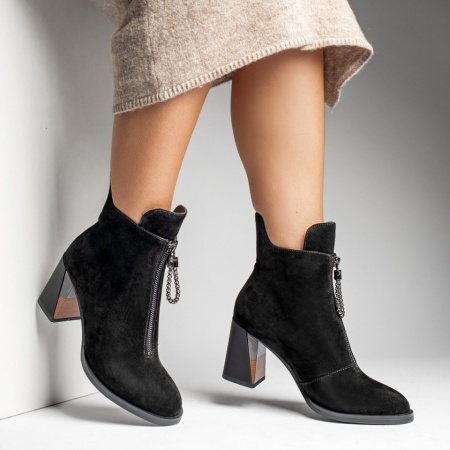 Botine dama cu toc gros negre suede din Piele naturala MOD12178, 2, modlet.ro