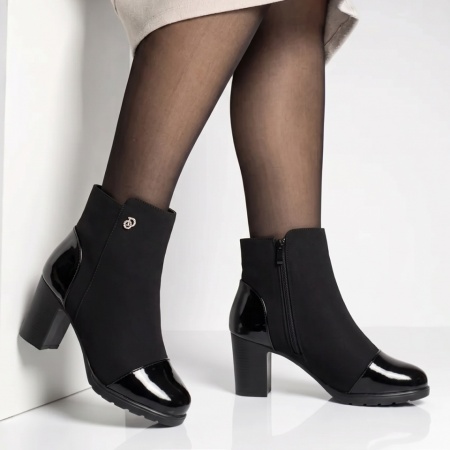 Botine dama cu toc gros negru suede GINA25, 3, modlet.ro