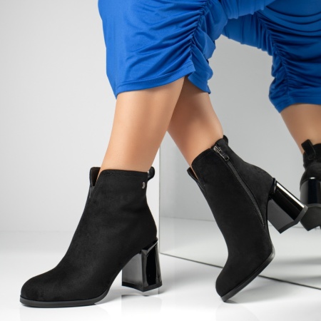 Botine dama, Botine dama cu toc gros negru suede MOD10736, modlet.ro