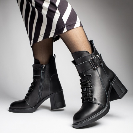 Botine dama cu toc si bareta negre din Piele naturala MOD12776, 3, modlet.ro