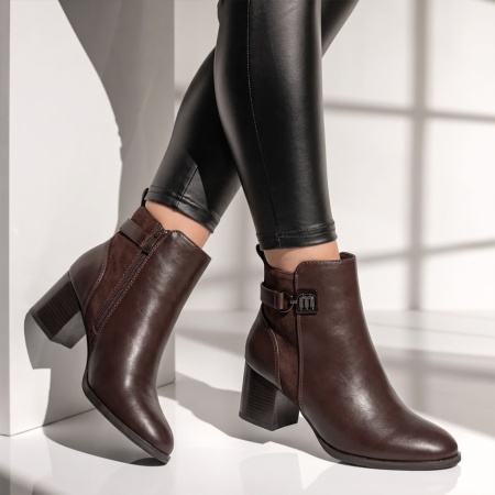 Botine dama cu toc si fermoar maro LILI35, 2, modlet.ro