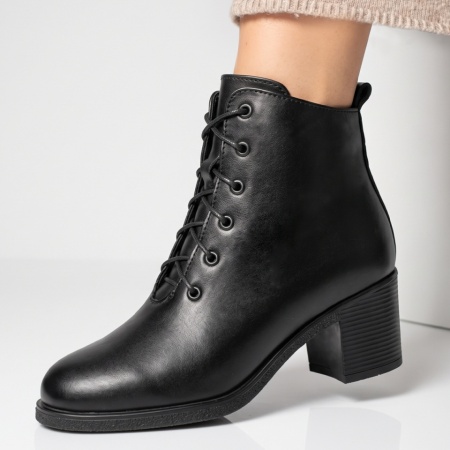 Botine dama cu toc si fermoar negre din Piele naturala BIA29, 2, modlet.ro
