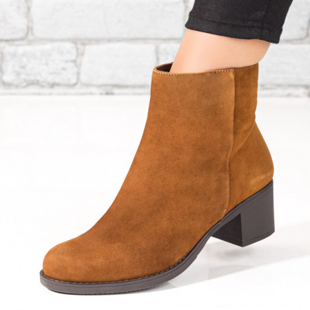 Botine dama, Botine dama maro suede cu toc gros din Piele naturala MOD06258, modlet.ro