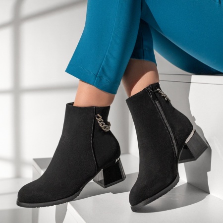 Botine dama, Botine dama negre cu toc gros MOD12906, modlet.ro