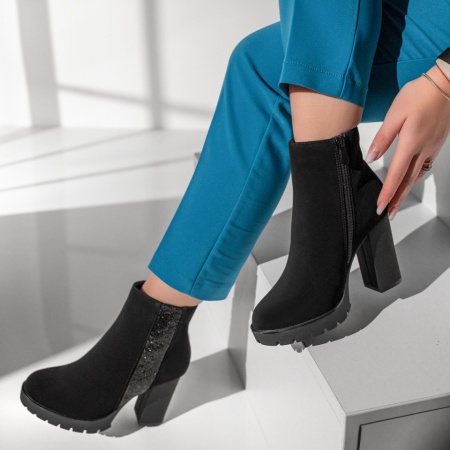 Botine dama negre cu toc gros MOD12908, 3, modlet.ro