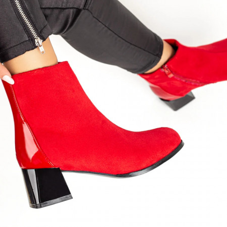 Botine dama rosu suede si aspect lacuit MARA36, 3, modlet.ro
