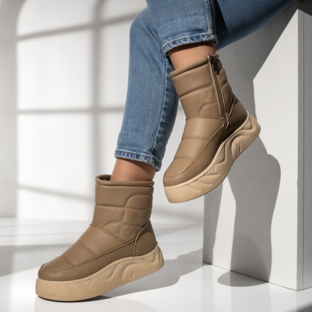 Cizme dama cu talpa groasa si fermoar khaki MOD13995, 3, modlet.ro