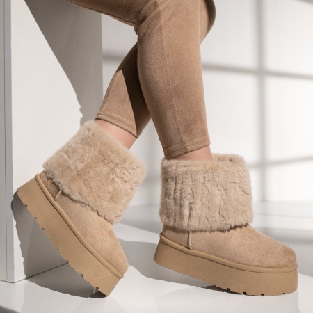 Cizme dama cu talpa groasa tip UG bej suede MOD12406, 3, modlet.ro