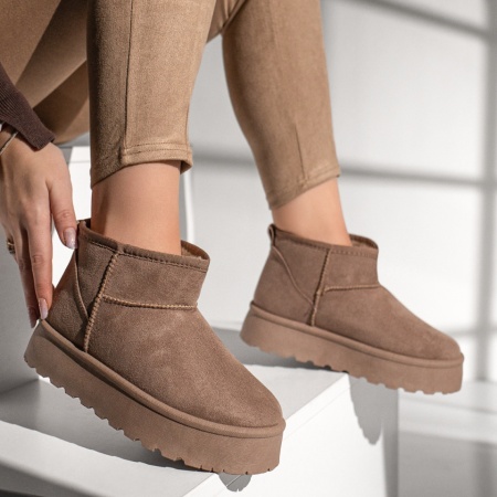 Cizme dama cu talpa groasa tip UG khaki suede MOD12790, 3, modlet.ro