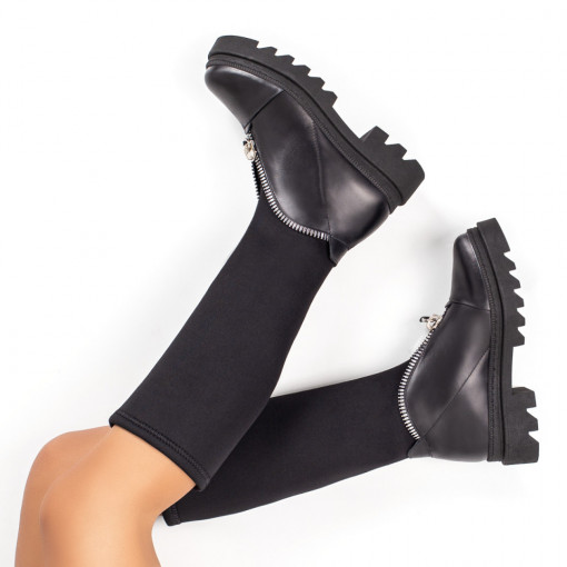 Cizme dama, Cizme dama negre cu talpa groasa din Piele naturala MOD07355, modlet.ro