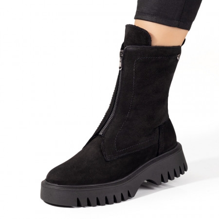 Cizme dama, Cizme dama scurte negre suede cu fermoar din Piele naturala MOD09873, modlet.ro