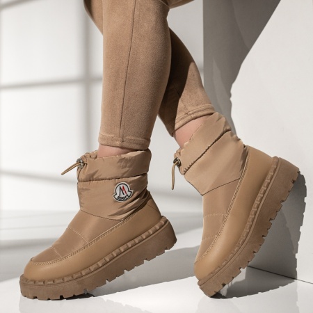 Cizme fara toc, Cizme impermeabile scurte dama cu siret elastic maro MOD12845, modlet.ro